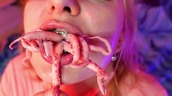 Bizarre FOOD FETISH octopus munching video (Arya Grander)