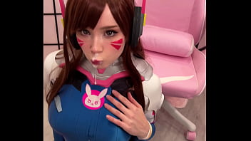 Tiktoker Woman Cosplay D.Va from Overwatch and Deep-throats Man-meat till Facial jizz shot jizz geyser money-shot cum-shot jizz geyser